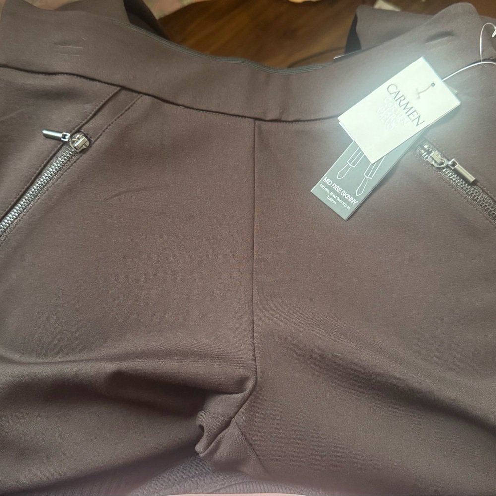 Carmen Marc Valvo Dark Brown Straight Leg Trousers